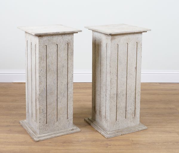 A PAIR OF FAUX MARBLE SQUARE PEDESTALS (2)