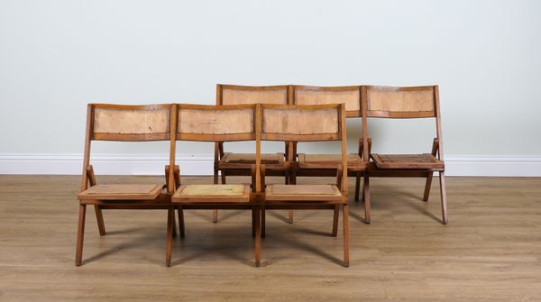 A PAIR OF MID 20TH CENTURY BEECH FOLDING THREE SEAT BENCHES (2)