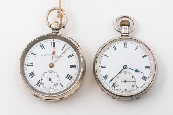 A SILVER J.W.B. POCKET WATCH AND CASE AND A SILVER OPENFACED POCKET WATCH AND KEY (2)