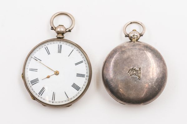 A SILVER CASED, KEY WIND HUNTING CASED FOB WATCH AND ANOTHER WATCH (2)