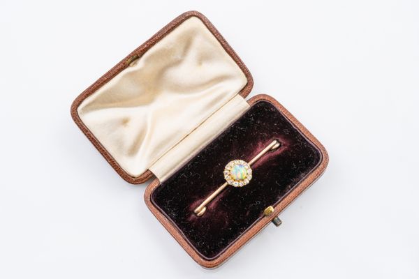 A VICTORIAN OPAL AND DIAMOND BAR BROOCH