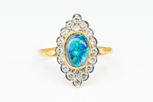 AN OPAL AND DIAMOND RING