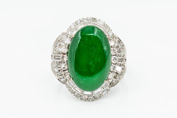 A JADE AND DIAMOND RING