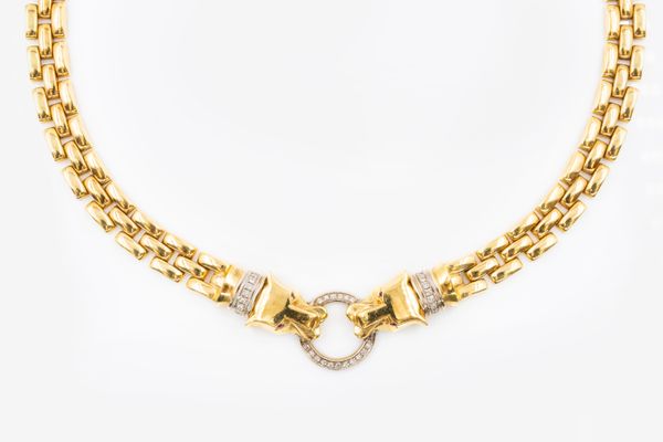 A DIAMOND SET GOLD PANTHER NECKLACE