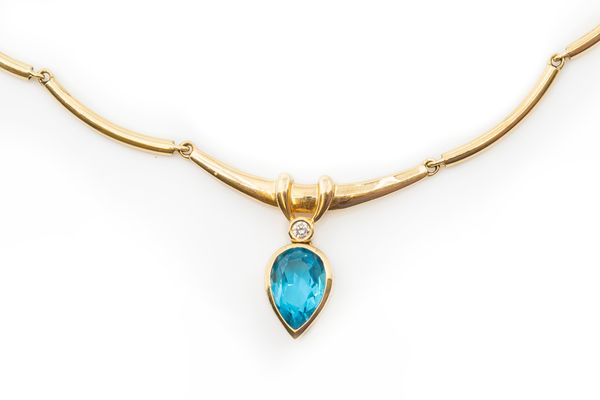 A BLUE TOPAZ AND DIAMOND NECKLACE