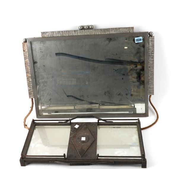 A WROUGHT IRON AND MIRRORED ART DECO TRAY (2)