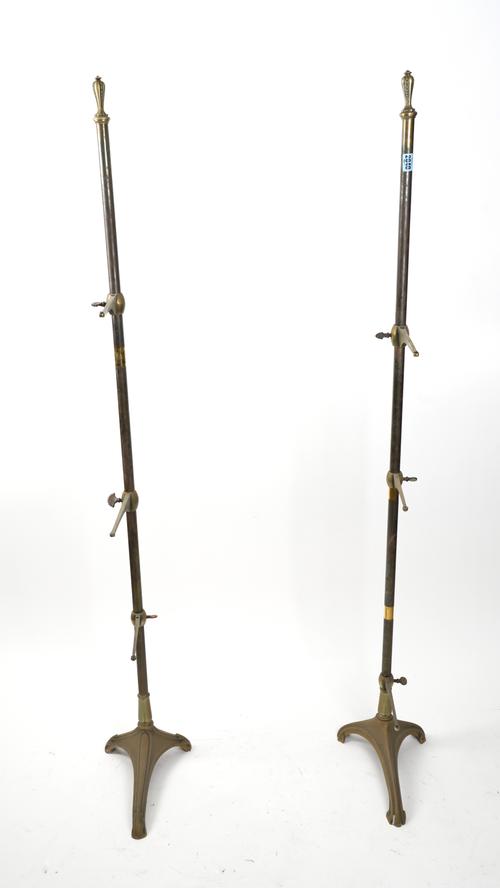 SIEGEL PARIS, A PAIR OF EARLY 20TH CENTURY BRONZE ADJUSTABLE 3 TIER SHELF STANDS