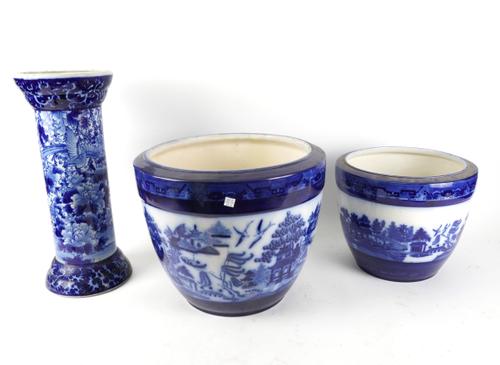 MINTON A PAIR OF LARGE BLUE AND WHITE JARDINIERES (4)