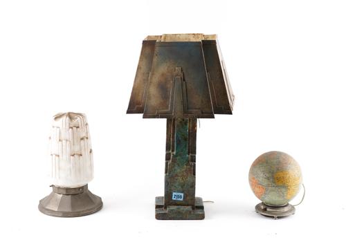 THREE ART DECO LAMPS WITH SHADES INCLUDING A GLOBE (3)
