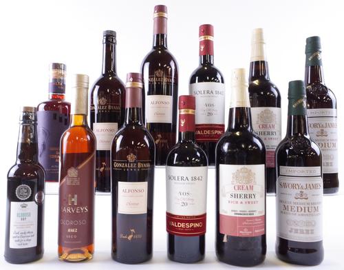 12 BOTTLES SHERRY AND 1 PORT