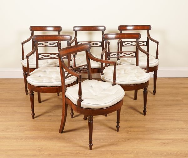 A SET OF SIX REGENCY AND LATER MAHOGANY BAR-BACK OPEN ARMCHAIRS (6)