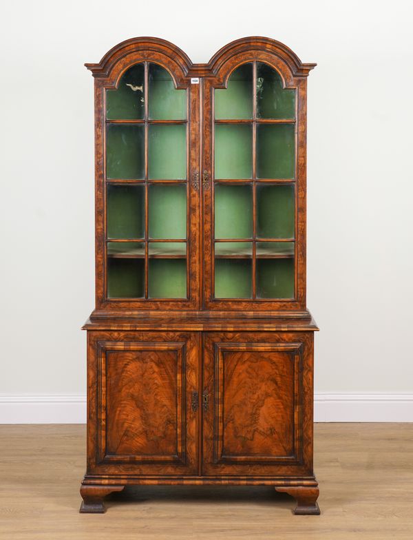 AN 18TH CENTURY STYLE WALNUT BOOKCASE CABINET