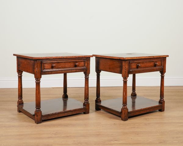 TITCHMARSH & GOODWIN; A PAIR OF 18TH CENTURY STYLE OAK SINGLE DRAWER LOW SIDE TABLES (2)