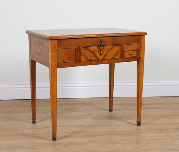 A 19TH CENTURY FRENCH WALNUT AND FRUITWOOD LIFT TOP DRESSING TABLE