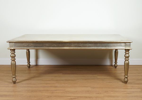 POSSIBLY JASPER CONRAN; A METAL VENEERED KITCHEN TABLE