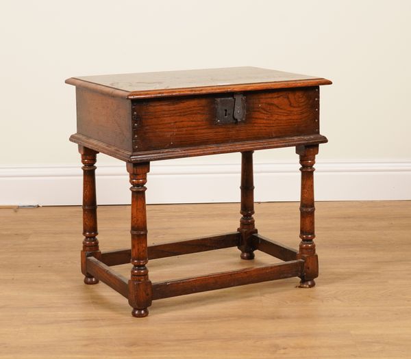 TITCHMARSH & GOODWIN; AN 18TH CENTURY STYLE OAK BIBLE BOX ON STAND