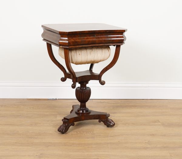 A VICTORIAN MAHOGANY LIFT TOP WORK TABLE