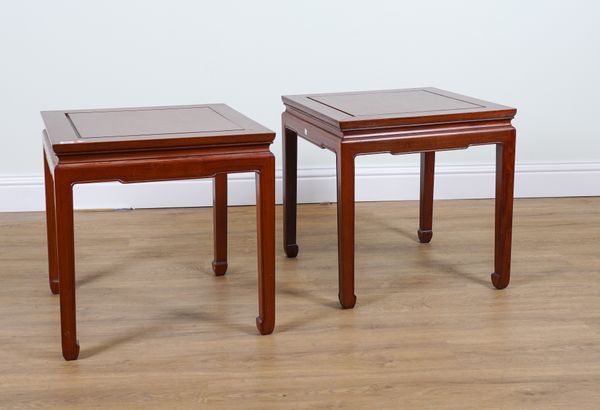 A PAIR OF 20TH CENTURY CHINESE HARDWOOD SQUARE OCCASIONAL TABLES (2)