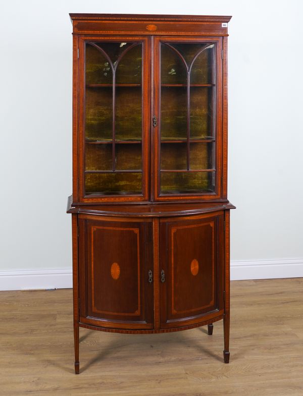 AN EDWARDIAN INLAID MAHOGANY DISPLAY CABINET