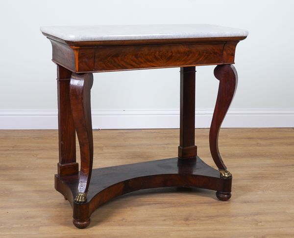 A 19TH CENTURY FRENCH MARBLE TOPPED CONSOLE TABLE