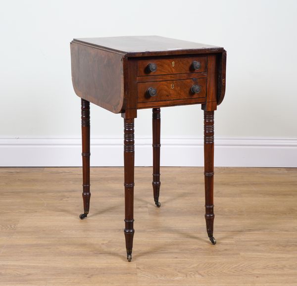 A VICTORIAN ROSEWOOD BANDED MAHOGANY DROP-FLAP WORK TABLE