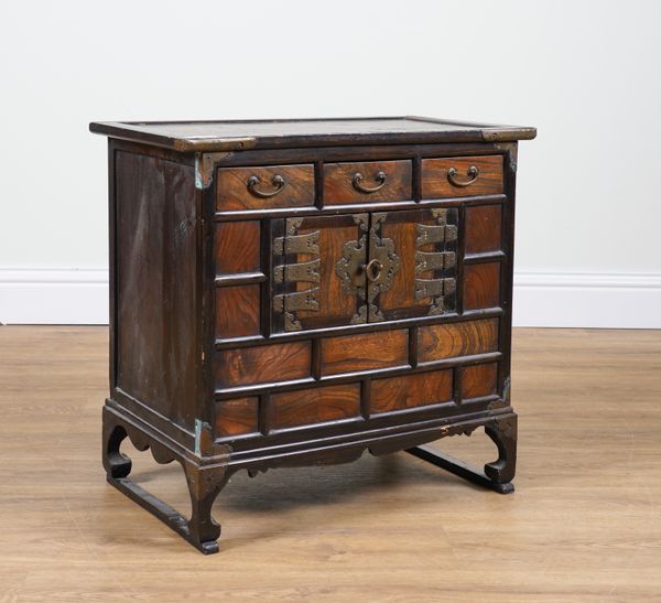 A MID-20TH CENTURY METAL MOUNTED ELM LOW TANSU