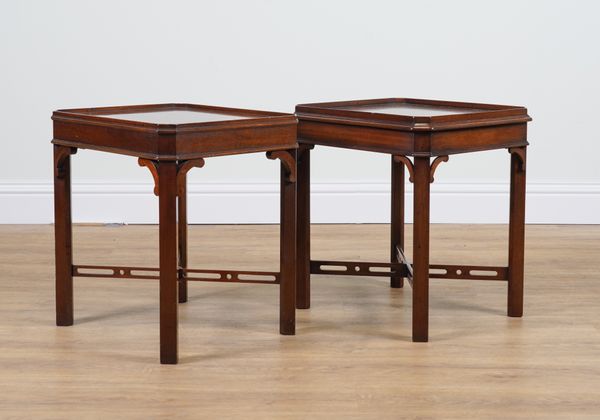 A PAIR OF GEORGE III STYLE MAHOGANY SIDE TABLES (2)