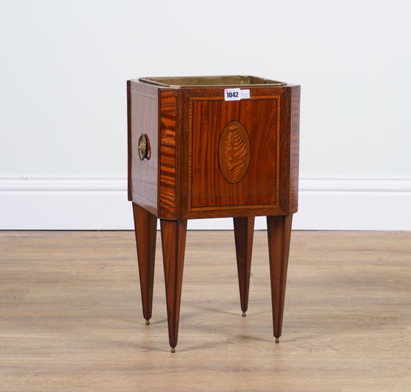 A 19TH CENTURY DUTCH SATINWOOD INLAID MAHOGANY SQUARE JARDINIÈRE