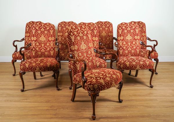 SOUTHWOOD; A SET OF EIGHT QUEEN ANNE STYLE UPHOLSTERED OPEN ARMCHAIRS (8)