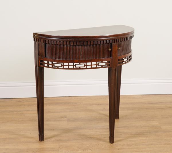 A REGENCY STYLE MAHOGANY TAMBOUR FRONTED TEA TABLE