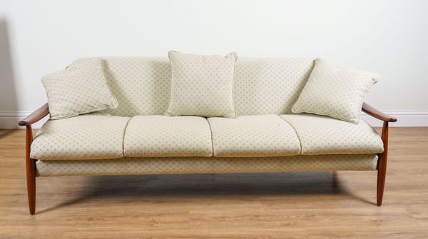 PLUMBS; A RETRO DESIGN TEAK FRAMED SOFA BED