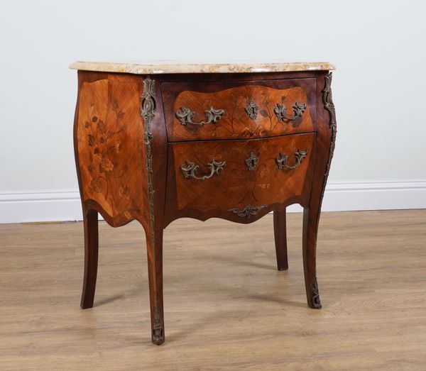 A LOUIS XV STYLE MARBLE TOPPED COMMODE