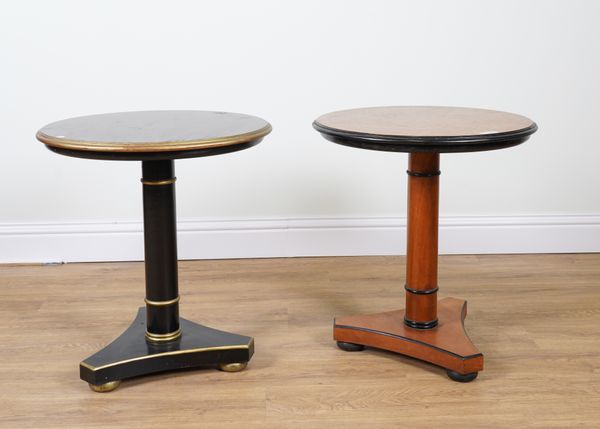 TWO REGENCY STYLE  FAUX MARBLE DECORATED OCCASIONAL TABLES (2)