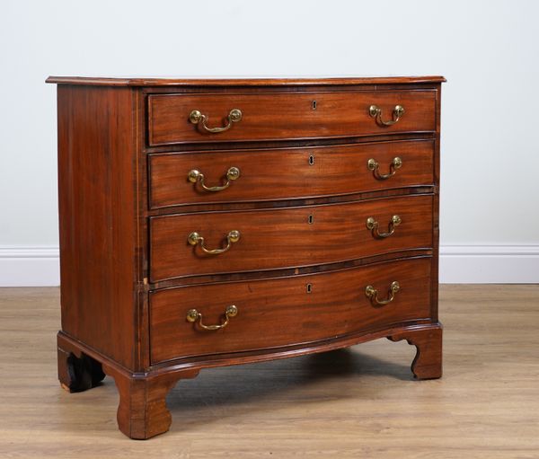 A GEORGE III MAHOGANY SERPENTINE FOUR DRAWER CHEST