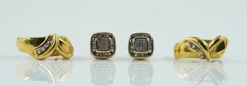 A PAIR OF DIAMOND STUDS AND ANOTHER PAIR OF GOLD EARRINGS