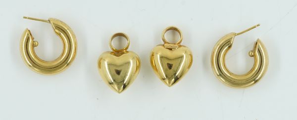 A PAIR OF GOLD HEART HOOP EARRINGS