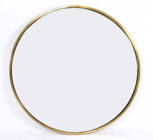 A MODERN BRASS FRAMED CONVEX WALL MIRROR