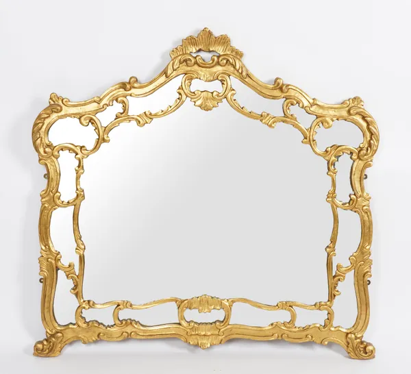 A 20TH CENTURY GILT FRAMED OVERMANTEL MIRROR