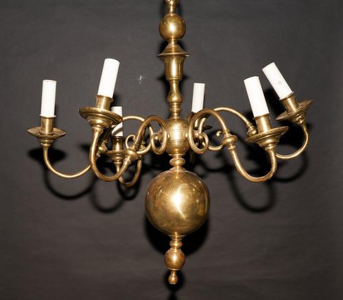 DUTCH STYLE BRASS SIX LIGHT CHANDELIER