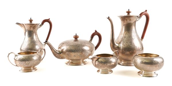 A SILVER SIX PIECE TEA SET