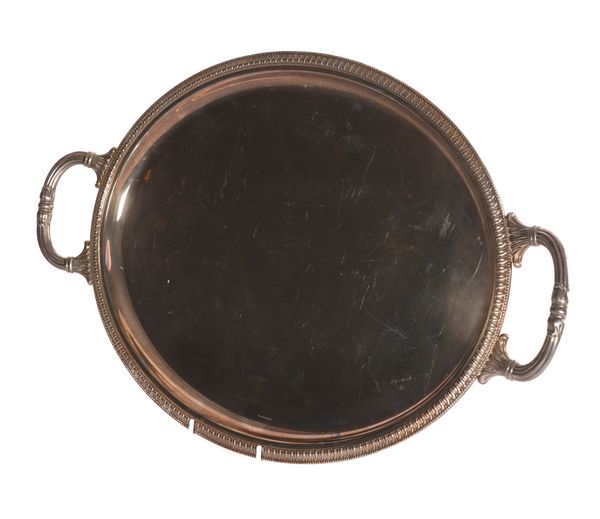 A SILVER OVAL TWIN HANDLED TRAY