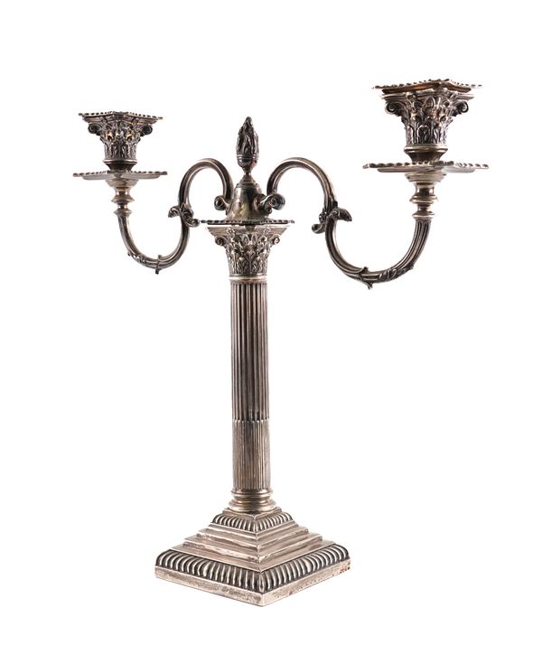 A SILVER TWIN LIGHT TABLE CANDELABRA