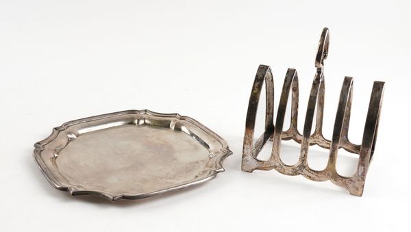 A SILVER TOASTRACK AND A SILVER WAITER (2)