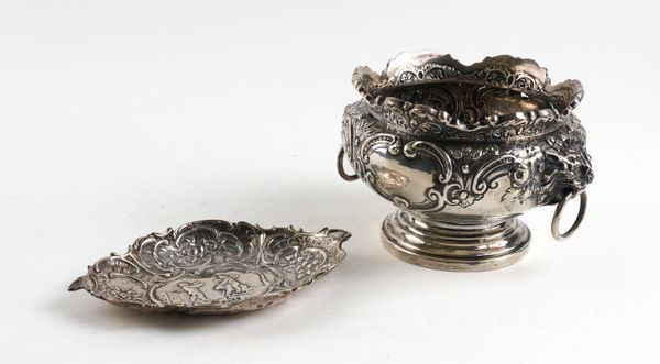 A LATE VICTORIAN SILVER TWIN HANDLED BOWL AND A SHAPED OVAL TRINKET DISH (2)