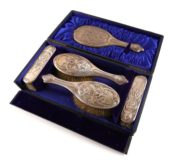 WITHDRAWN A LADY'S SILVER MOUNTED FIVE PIECE DRESSING SET (5)