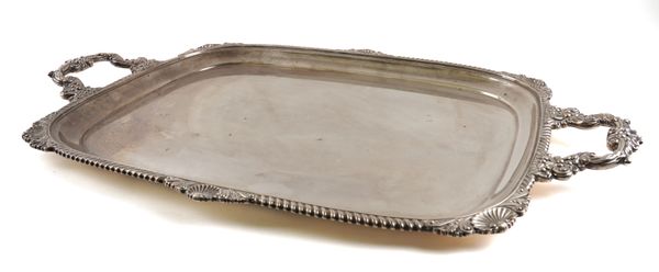 A SILVER TWIN HANDLED TRAY