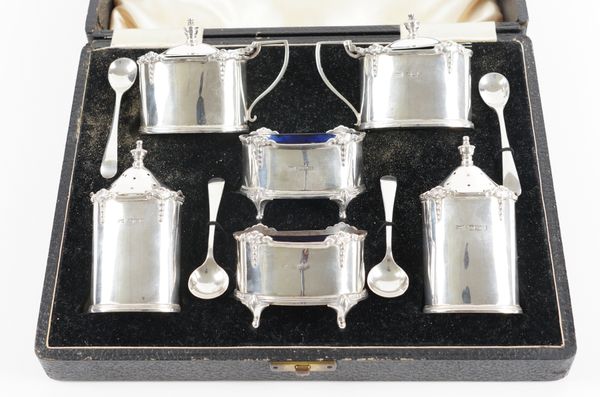 A SILVER SIX PIECE MATCHED CONDIMENT SET