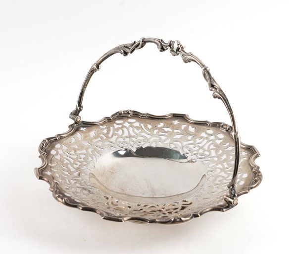 A VICTORIAN SILVER CAKE OF FRUIT BASKET