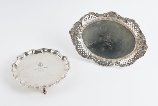 A SILVER WAITER AND A SILVER SHAPED OVAL DISH (2)