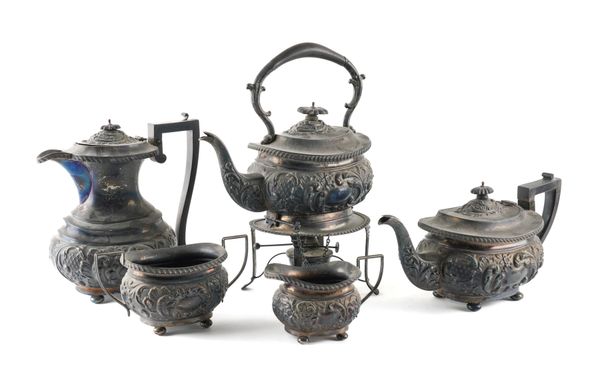 A SILVER COMPOSITE FIVE PIECE TEA  SET (5)